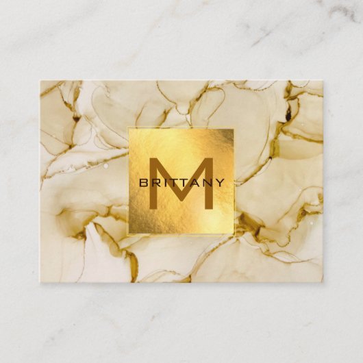 金エレガント箔ベージュブラウン抽象芸術 名刺 (正面)