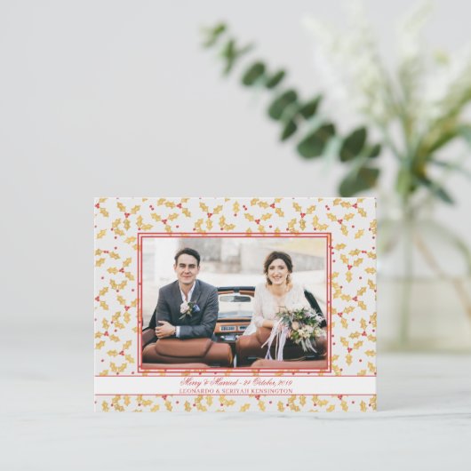 金エレガント箔ホリーメリーク結婚したリスマス シーズンポストカード (スタンド正面)