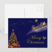 金エレガント箔メリークリスマスサンタトナカイ シーズンポストカード (正面/裏面)