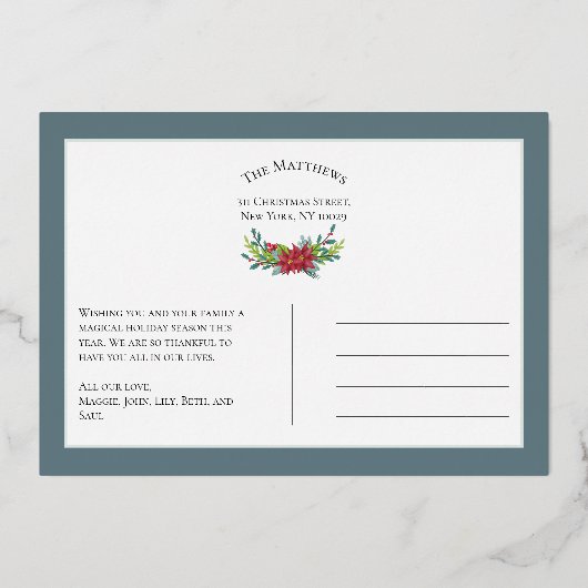 金エレガント箔メリークリスマスファミリー写真 箔シーズンカード (裏面)