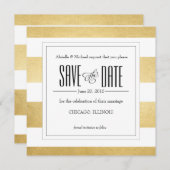 金エレガント箔モダンのストライプ保存日 セーブザデート (正面/裏面)