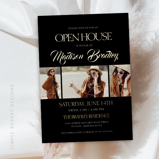 金エレガント箔モダンの卒業招待状 箔招待状