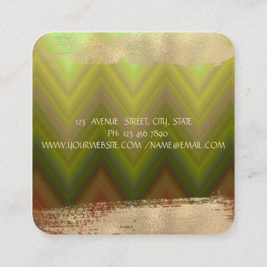 金エレガント箔モダンブラシストローク、ジグザグザ スクエア名刺 (裏面)