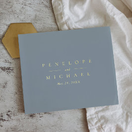 金エレガント箔モノグラムコースタルブルー結婚ズ ゲストブック