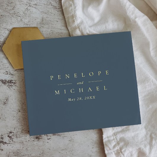 金エレガント箔モノグラムニューヨークブルー結婚ズ ゲストブック