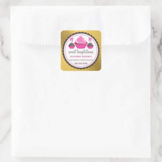 金エレガント箔ルックピンクカップケーキケーキポップ スクエアシール (バッグ)