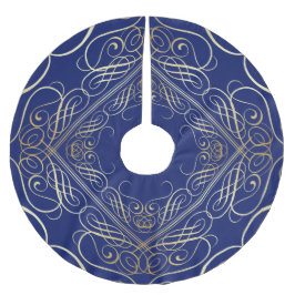 金エレガント箔ルックフィリースクロールワークブルー ブラッシュドポリエステルツリースカート