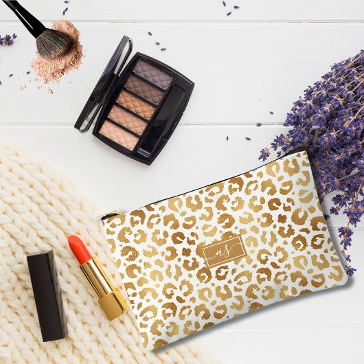 金エレガント箔レオパード印刷ホワモノグラムのイト アクセサリーポーチ