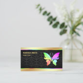 金エレガント箔レカラフルインボーバタフライ 名刺 (スタンド正面)