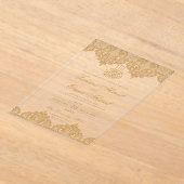 金エレガント箔レース華美クリームイスラム アクリル招待状 (レイダウン)