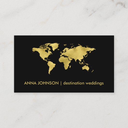 金エレガント箔ワールドマップグローバル旅行代理店 名刺 (正面)