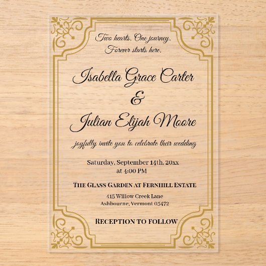 金エレガント箔付アクリル結婚式招待状 アクリル招待状 (正面)