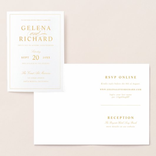 金エレガント箔折り結婚式招待状 箔カード (ディスプレー)