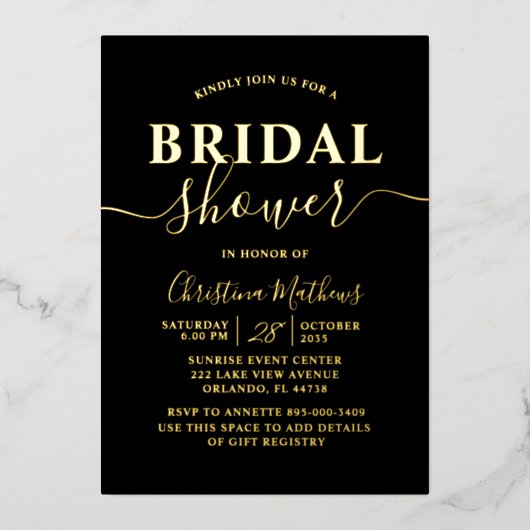 金エレガント箔書道ブライダルシャワー 箔招待状 (正面)