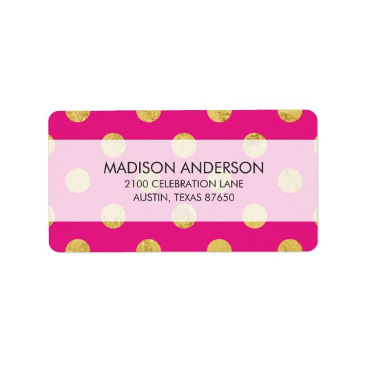 金エレガント箔水玉模様パターン – 金ゴールドとピンク ラベル (正面)