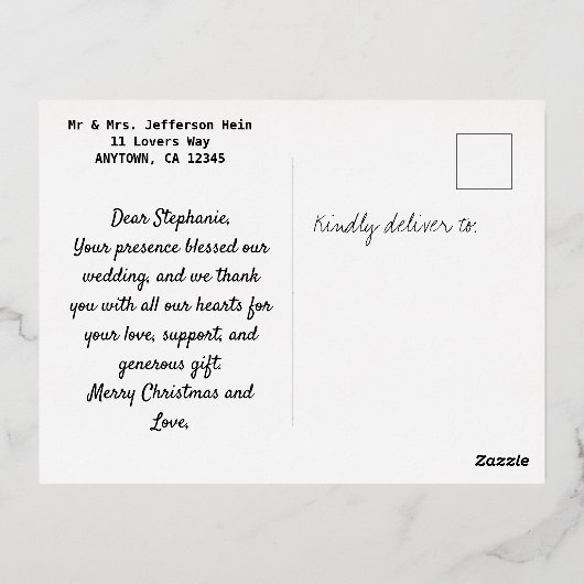 金エレガント箔結婚ありがとう 箔シーズンポストカード (裏面)