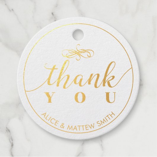 金エレガント箔結婚の感謝メッセージカード フェイバータグ (正面)