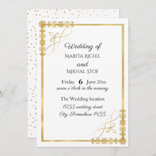 金エレガント箔結婚の 招待状 (正面/裏面)