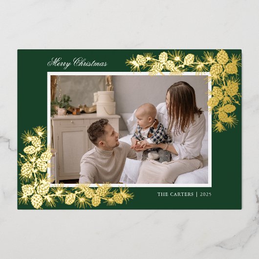 金エレガント箔2フォトクリスマスホリデーカード 箔招待状 (正面)