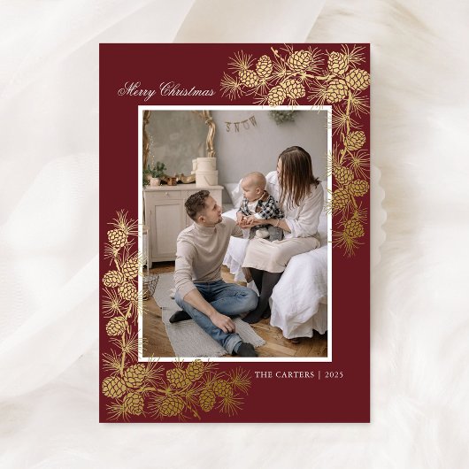 金エレガント箔2フォトクリスマスホリデーカード 箔招待状