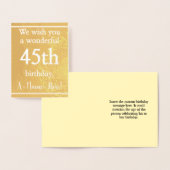 金エレガント箔45th誕生日グリーティングカード 箔カード (ディスプレー)