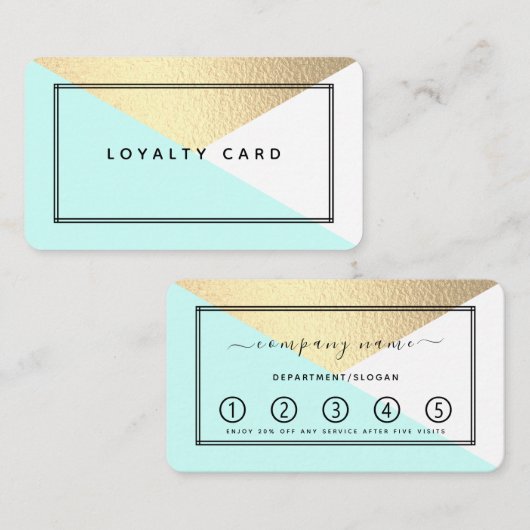 金エレガント箔&アクア幾何モダンスタイル ロイヤリティカード (正面/裏面)