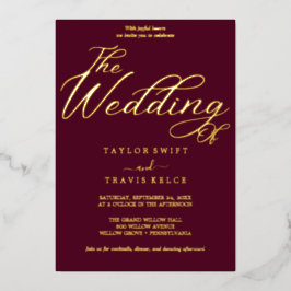 金エレガント箔 | バーガンディ結婚フレーム 箔招待状