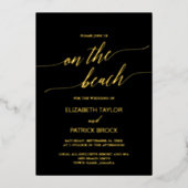 金エレガント箔 |ブラックオンビーチ結婚式 箔招待状 (正面)
