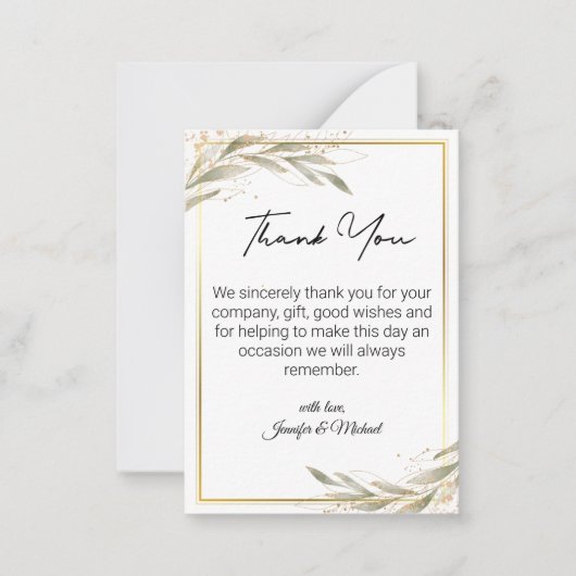 金エレガント緑の感謝してい植物体結婚の ノートカード (正面)