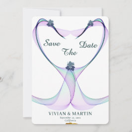金エレガント色と紫のハートは日付を保存 招待状