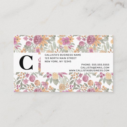 金エレガント色イエローピンクフローラ水色 予約カード (裏面)