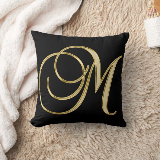 金エレガント詳細付き黒枕 クッション (ブランケット)