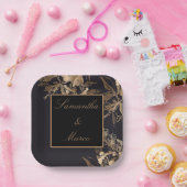 金エレガント金バラフローラ結婚ズ ペーパープレート (パーティー)