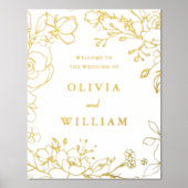 金エレガント金フローラ結婚の歓迎 箔ポスター (正面)