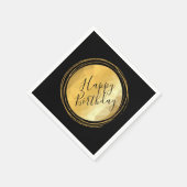 金エレガント金メタリックと黒ハッピーバースデー スタンダードカクテルナプキン (角)