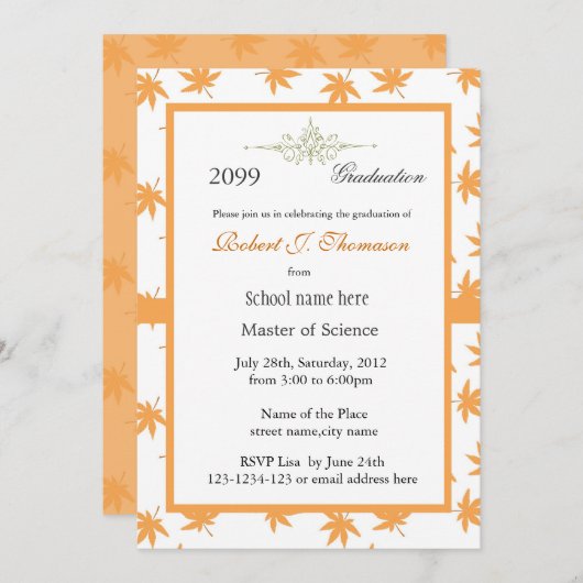 金エレガント金葉高い成績 招待状 (正面/裏面)