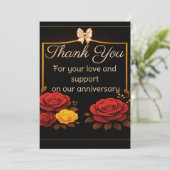 金エレガント金記念日の赤いバラ サンキューカード (スタンド正面)