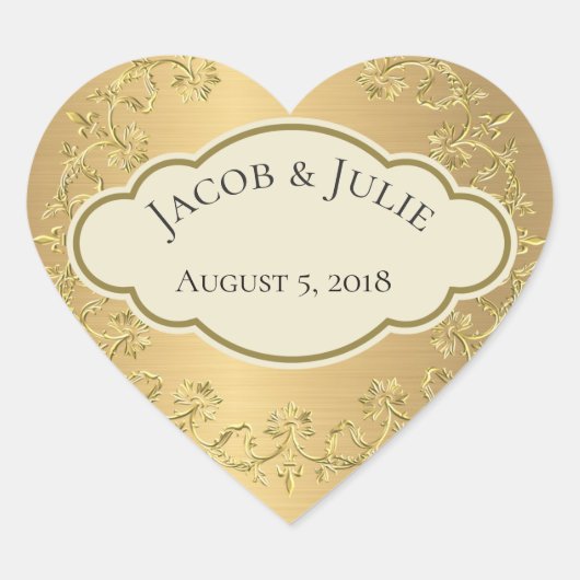 金エレガント金金属金ゴールド葉ハートデザイン ハートシール (正面)