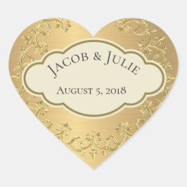 金エレガント金金属金ゴールド葉ハートデザイン ハートシール