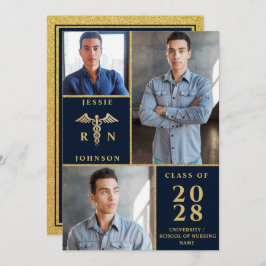 金エレガント金3写真看護卒業式 招待状