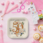 金エレガント金50周年記念お祝い ペーパープレート (パーティー)