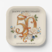 金エレガント金50周年記念お祝い ペーパープレート (正面)