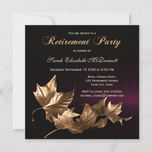 金エレガント額紅葉退職パーティー 招待状 (正面)