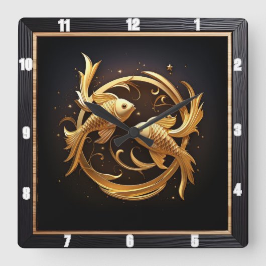 金エレガント魚 スクエア壁時計 (正面)