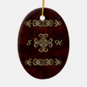 金オーナメントが付いている赤いビロード セラミックオーナメント (正面)