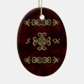 金オーナメントが付いている赤いビロード セラミックオーナメント (裏面)