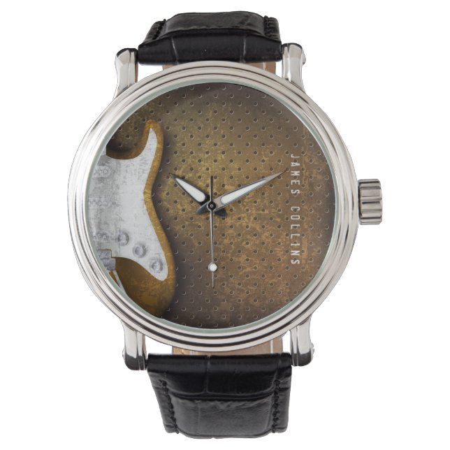 金カッコいい属グランジエレキギターパーソナライズされた 腕時計 (正面)