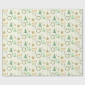 金カラフルの星松の木の水の色パターン ラッピングペーパー (フラット)