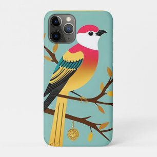 金カラフルの枠の鳥イラストレーション iPhone 11 PROケース