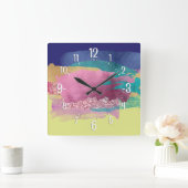 金カラフル属絵を描のブラシ芸術的ック スクエア壁時計 (ホーム)